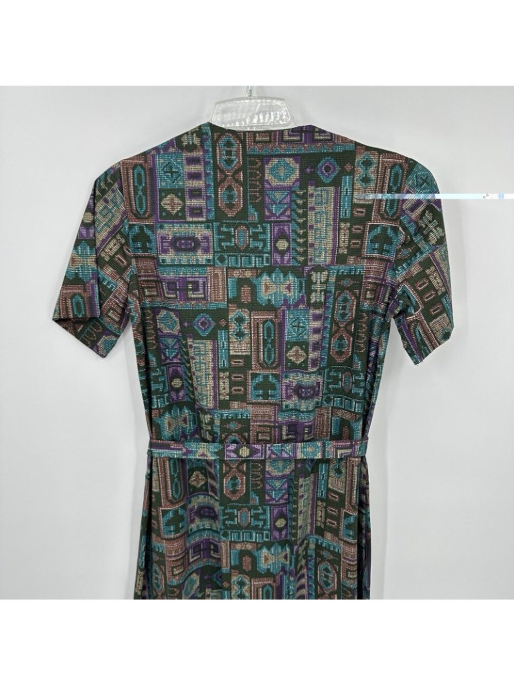 vintage 70s A LINE SHORT SLEEVE DRESS M aztec southwestern festival casual boho - Picture 11 of 13